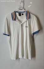 Hugo Boss Mens White Blue Cotton Short Sleeve Regular Fit Polo Shirt Size L