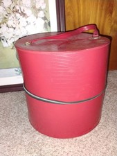 VTG Mid Century Modern Patent Red Vinyl Wig Hat Hair Accessories Travel Case