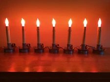 7 Primitive Colonial Vintage Electric Crimped Tin Candlestick Window Lights LOT