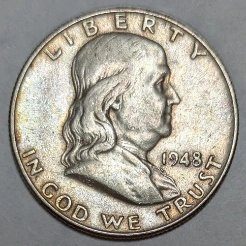 1948-P Franklin Half Dollar ,90% Silver, Nice, AU Quality