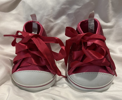 Build A Bear BAB Pink Glitter  Sparkle High Top Sneakers Shoes Lace Up 