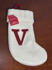 Letter V Knit Monogram Mini Stocking White Wondershop Xmas Holiday Target 8" NEW