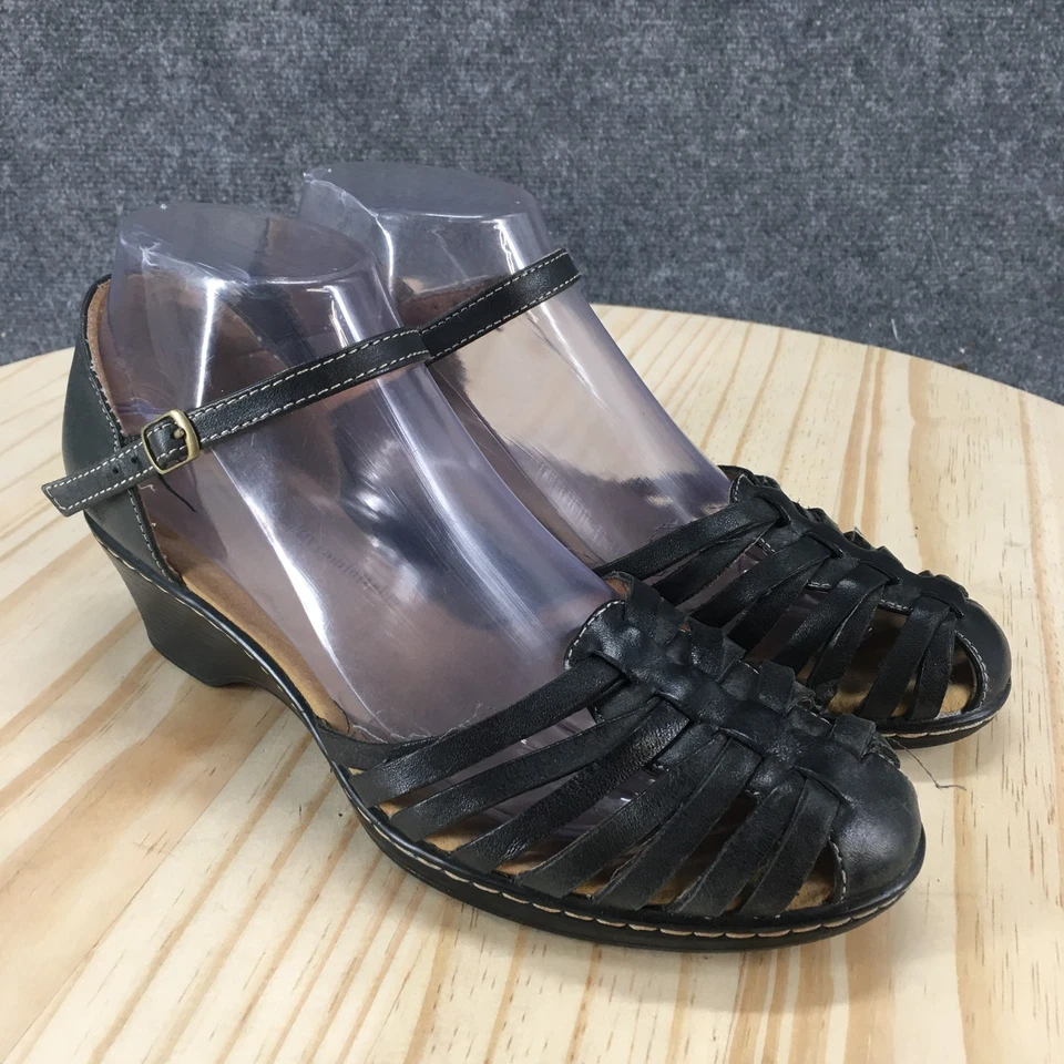 Sandálias Softspots Femininas 8 M Tatianna Tira no Tornozelo Cunha Baixa Couro Preto Casual - Imagem 3 de 4