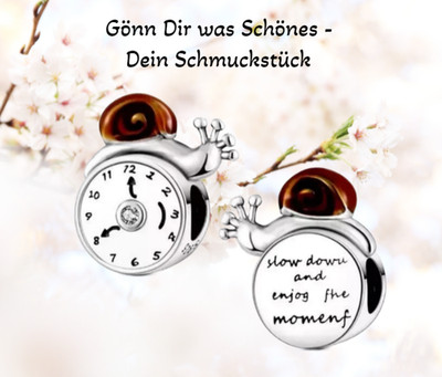 Sterlingsilber 925 Schmuck Anhänger genieße den Moment Charm Schnecke auf Wecker