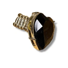 Silver And Black Heart Cocktail Ring Stretch Band Elastic Adjustable Goth 