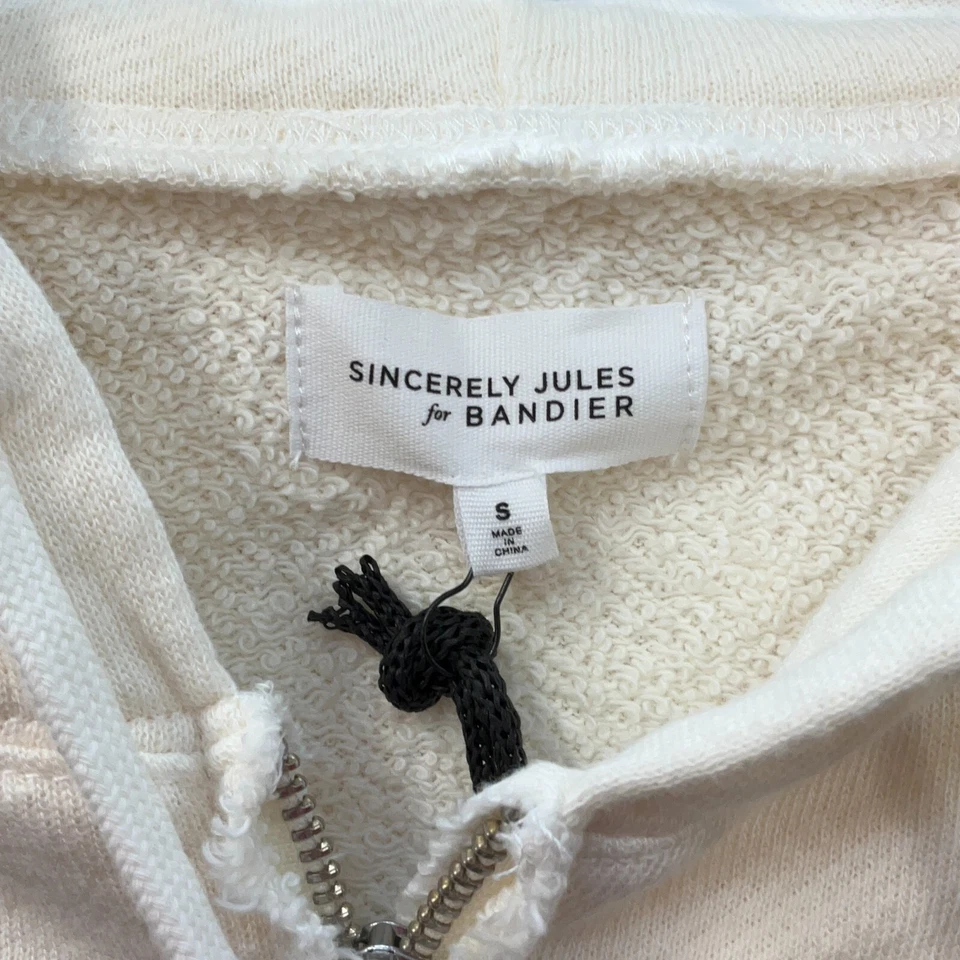 Bandier Sincerely Jules The Juniper Hoodie Womens Size S Cream Pockets Zip Up - Image 4 of 4
