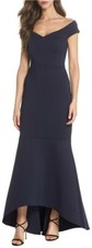 ELIZA J NAVY OFF THE SHOULDER TRUMPET GOWN DRESS sz 8