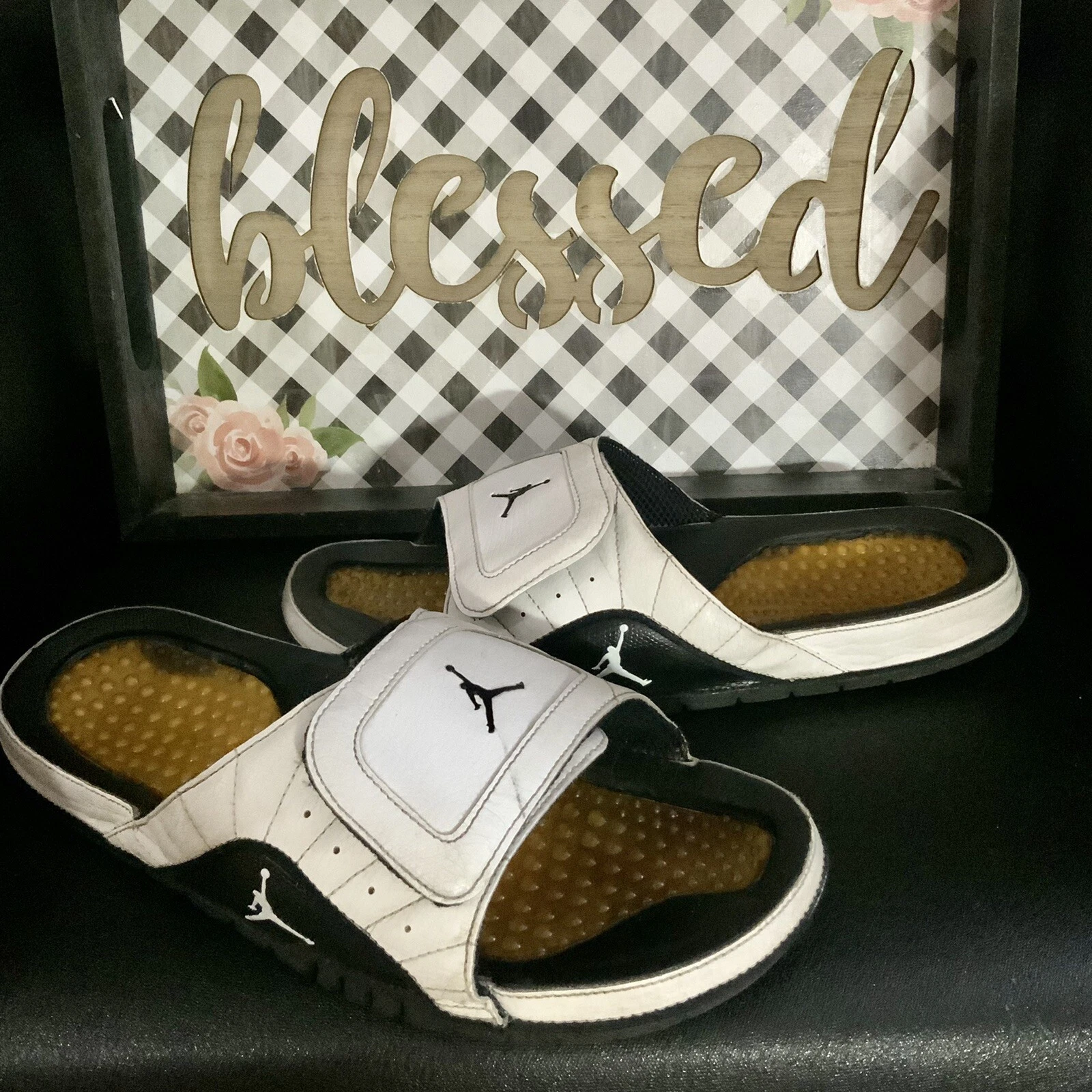 Jordan Hydro Slides Retro 12 Taxi Playoff Uomo Tg 12 Nero Bianco Pantofole