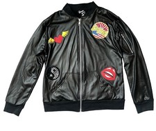 Flowers By Zoe Girls Hi Shine Black Bomber Jacket With Love Patches Size 6