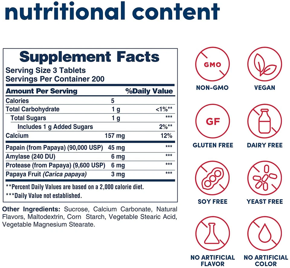 Enzima de papaya digestiva original vegana masticable American Health 600 comprimidos Foto 2 de 2