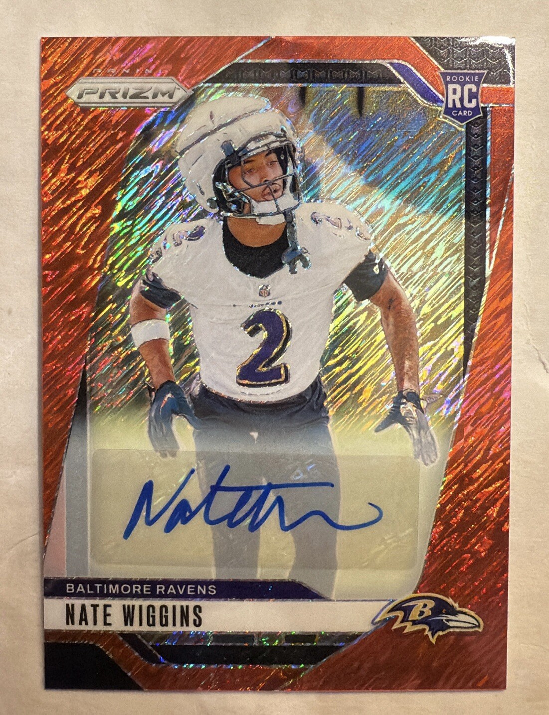 2024 Panini Prizm #380 Red Shimmer FOTL Nate Wiggins Auto /35 Rc Ravens Ssp