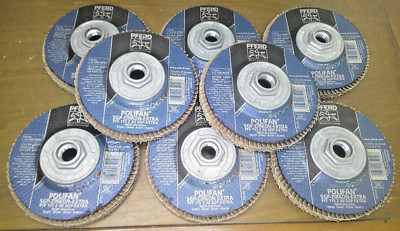 New! Lot of 8 PFERD Polifan Flap Discs 4 1/2'' ~ 40 Grit ~7/8 Threaded Hub #62110