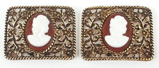 2 Vintage Goldtone Filagree Cameo Style Shoe Clips Pair