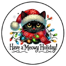 HAVE A MEOWY HOLIDAY CHRISTMAS CAT ENVELOPE SEALS LABELS STICKERS PARTY FAVORS