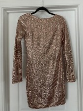 windsor small long sleeve short rose gold sequined dress open back