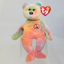 TY Beanie Baby - PEACE the Ty-Dyed Bear Green/Orange  8.5 inch  MWMT 
