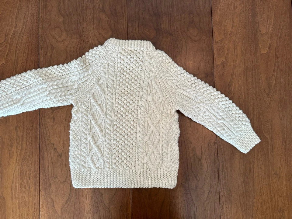 Purple Heather HandKnit Ivory Pure Wool Irish Fisherman Sweater Kids - Image 4 of 4