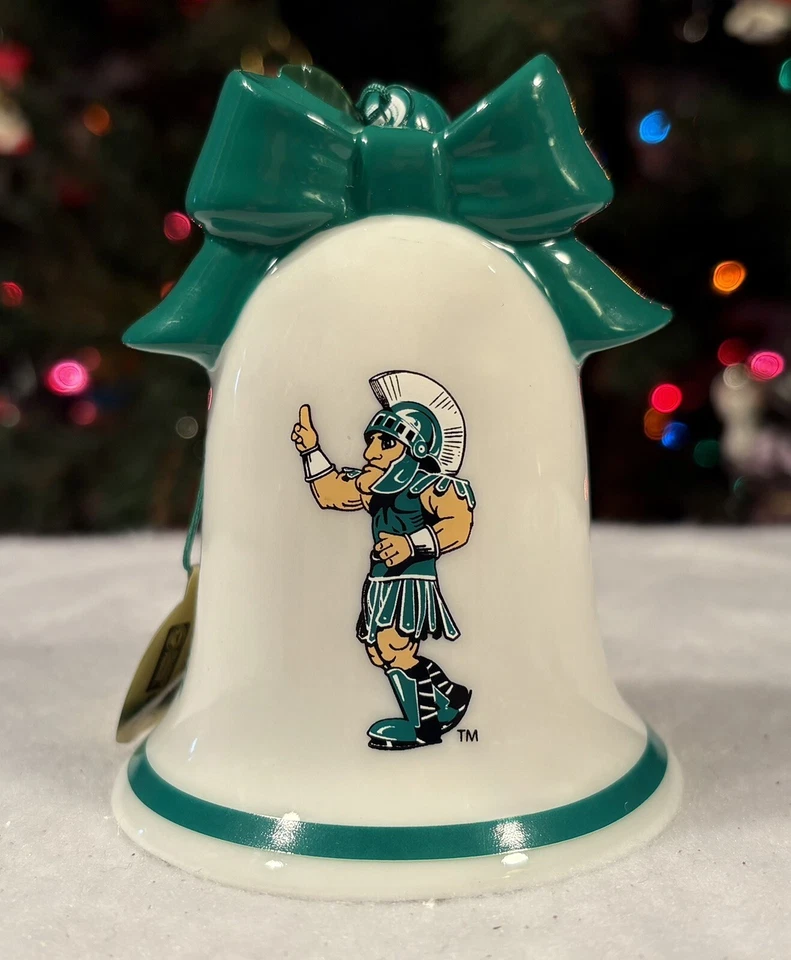 Danbury Mint 2005 MSU SPARTANS Christmas BELL Ornament: NCAA • Santa • Michigan - Image 4 of 4