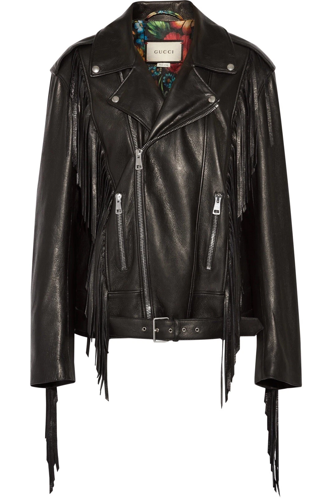 Veste de motard à ceinture perles en cuir noir Gucci neuve avec étiquettes 42EU/6US 6800,