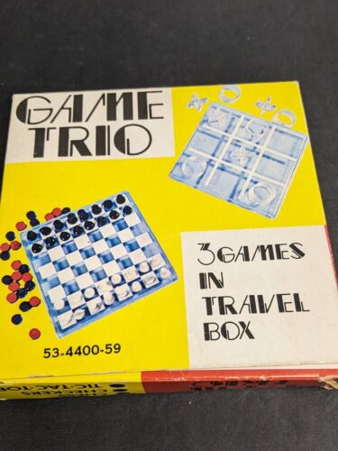 Game Trio 3 juegos en caja de viaje 1974 de colección ajedrez, damas, punta de tic tac nuevo de lote antiguo - Imagen 1 de 8