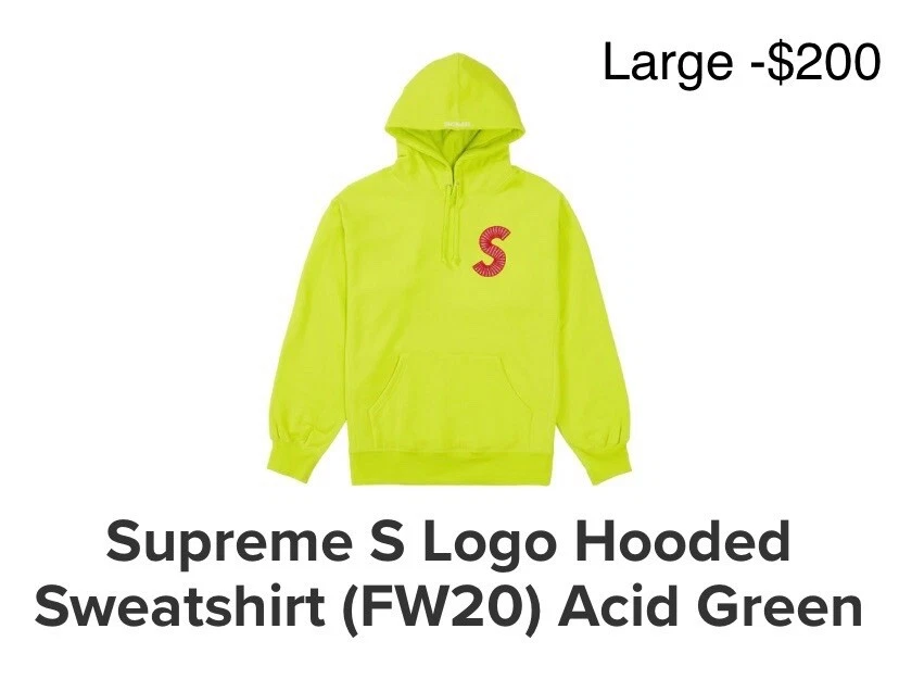 Sweat à capuche Supreme S Logo (FW20) vert acide taille L NEUF