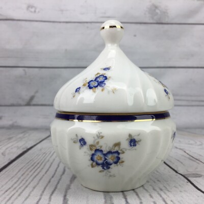 Perugina Aurora Jar Firenze Italia Trinket Box Porcelain Hand Painted w Lid Gold