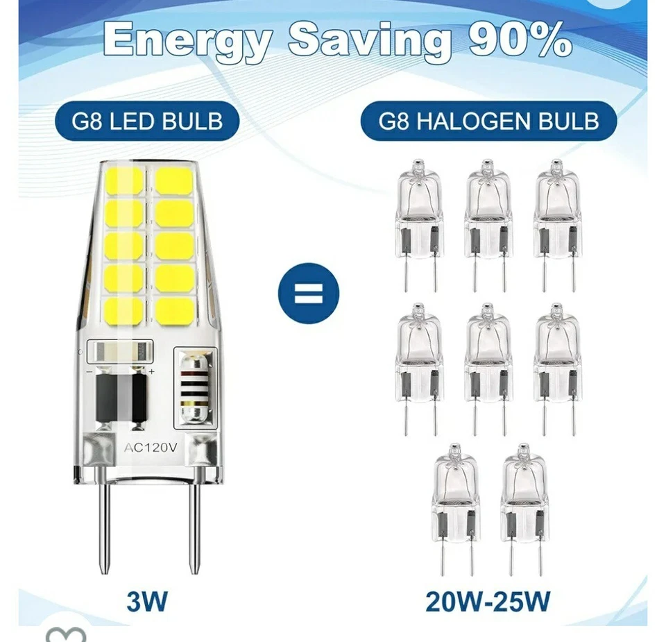 6Pcs G8 Led Bulb Dimmable 120v T4 Bulb 20w Warm White 3000k Under Cabinet Light - Image 2 of 4