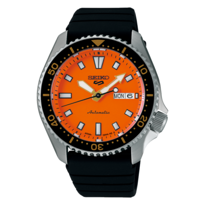 Seiko 5 Sports SKX Series 42.5mm Orange Dial Rubber Band Watch