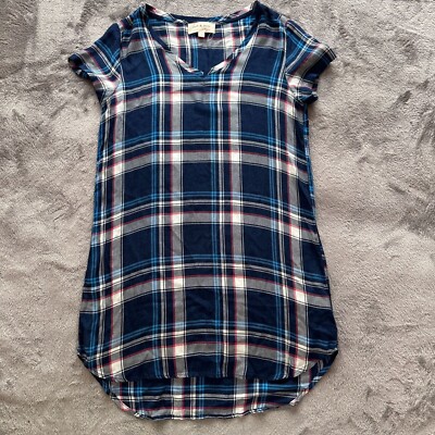 Cloth & Stone Plaid V-Neck Tunic Shirt Dress Women's MEDIUM Blue | eBay Cloth & Stone Plaid V-Neck Tunic Shirt Dress Women's MEDIUM Blue | eBay