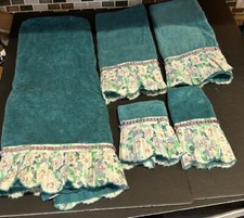 Bath Towel Set 5 Avanti Green Floral Ruffle 1978 Vintage 
