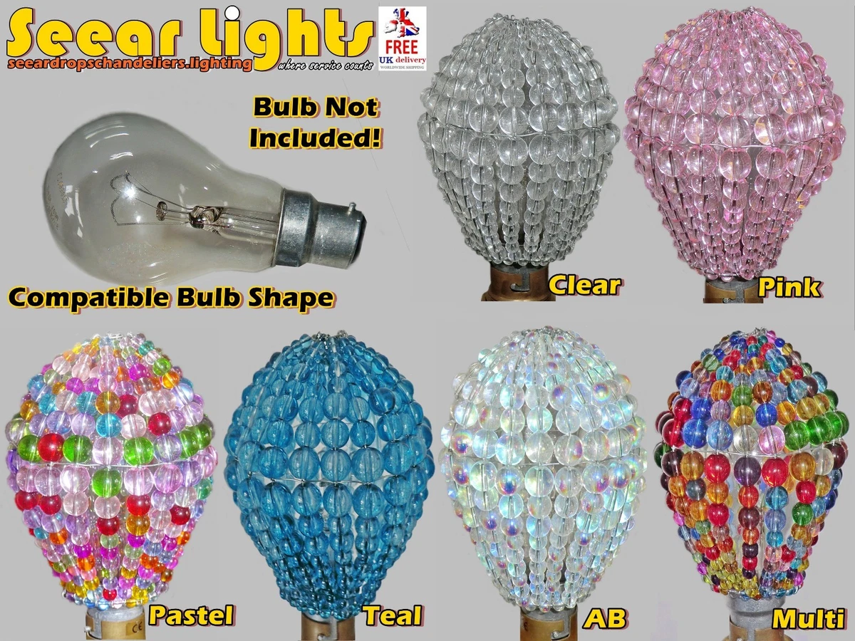 CHANDELIER GLASS CRYSTALS BEADS GLS NEWTON LIGHT BULB COVER LAMP SHADE RETRO