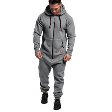 Mens Casual Romper Long Sleeve Hoodie Playsuit Jumpsuit Summer Cargo Pants