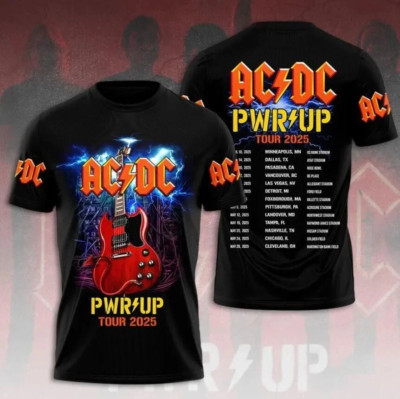 Power Up Tour 2025 Shirt ACDC Two Sided Shirt Rock Band 3D Pwr Up D787