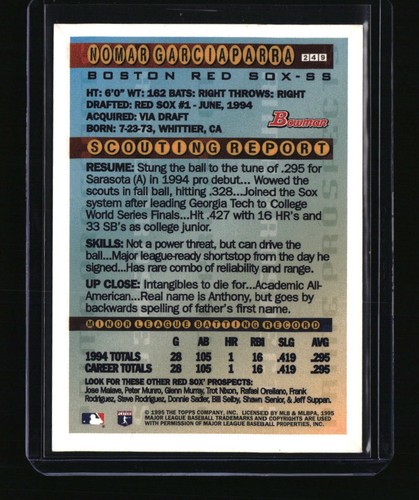 1995 Bowman #249 Nomar Garciaparra - Picture 2 of 2