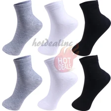 Lot 12 Pairs Men's Ankle/Quarter Athletic Socks Cotton Black/White/Gray