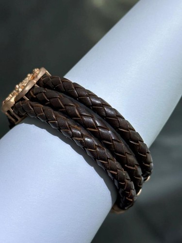 Oro Rosa Argento Sterling Bianco Zaffiro a Pavé Set Fiore Pelle Bracciale 7 " L - Foto 9 di 12