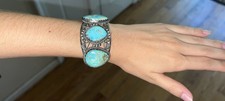 Antique American Indian Navajo Sterling Silver Royston Turquoise Cuff Bracelet