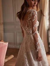 Floral Appliques WeddingDress Romantic Sparkly ALine BridalGown Customized Sheer