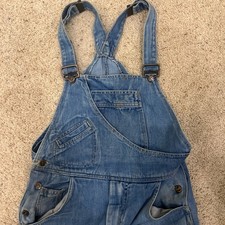 Vintage Women's Denim Hang Ten Bell Bottom Overalls, Size L, 1970s Hong Kong