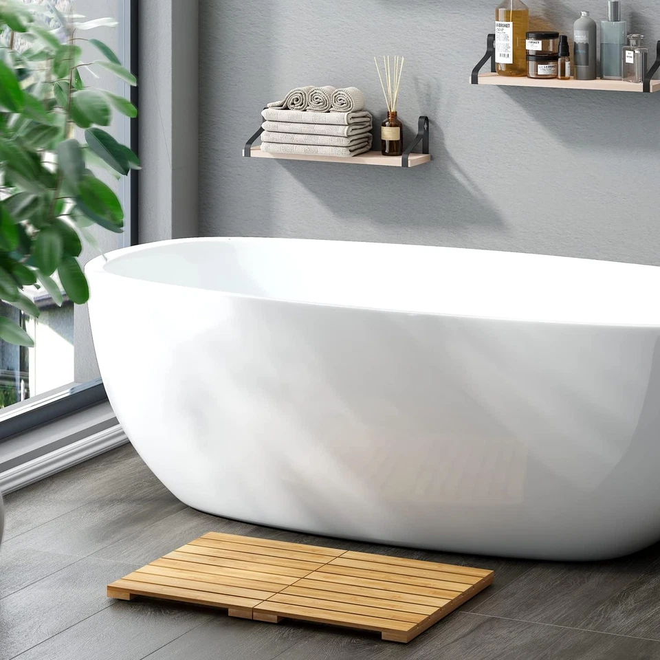 Alfombra de baño de bambú impermeable para ducha, alfombra de piso de madera baño 23,5 pulgadas x 15,6 pulgadas Foto 2 de 4