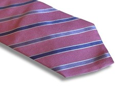 Brooks Brothers Makers Neck Tie Pink Blue Striped 100% Silk Made in USA Recent
