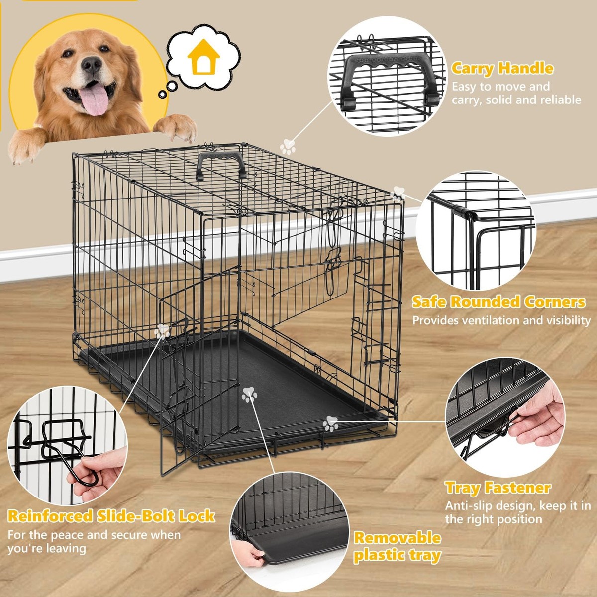 DUMOS 48 in Double Door Dog Crate Extra Large Metal Pet Cage