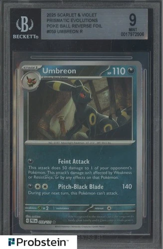 2025 Pokemon SV Prismatic Evolutions #059 Umbreon R Poke Ball Reverse Foil BGS 9