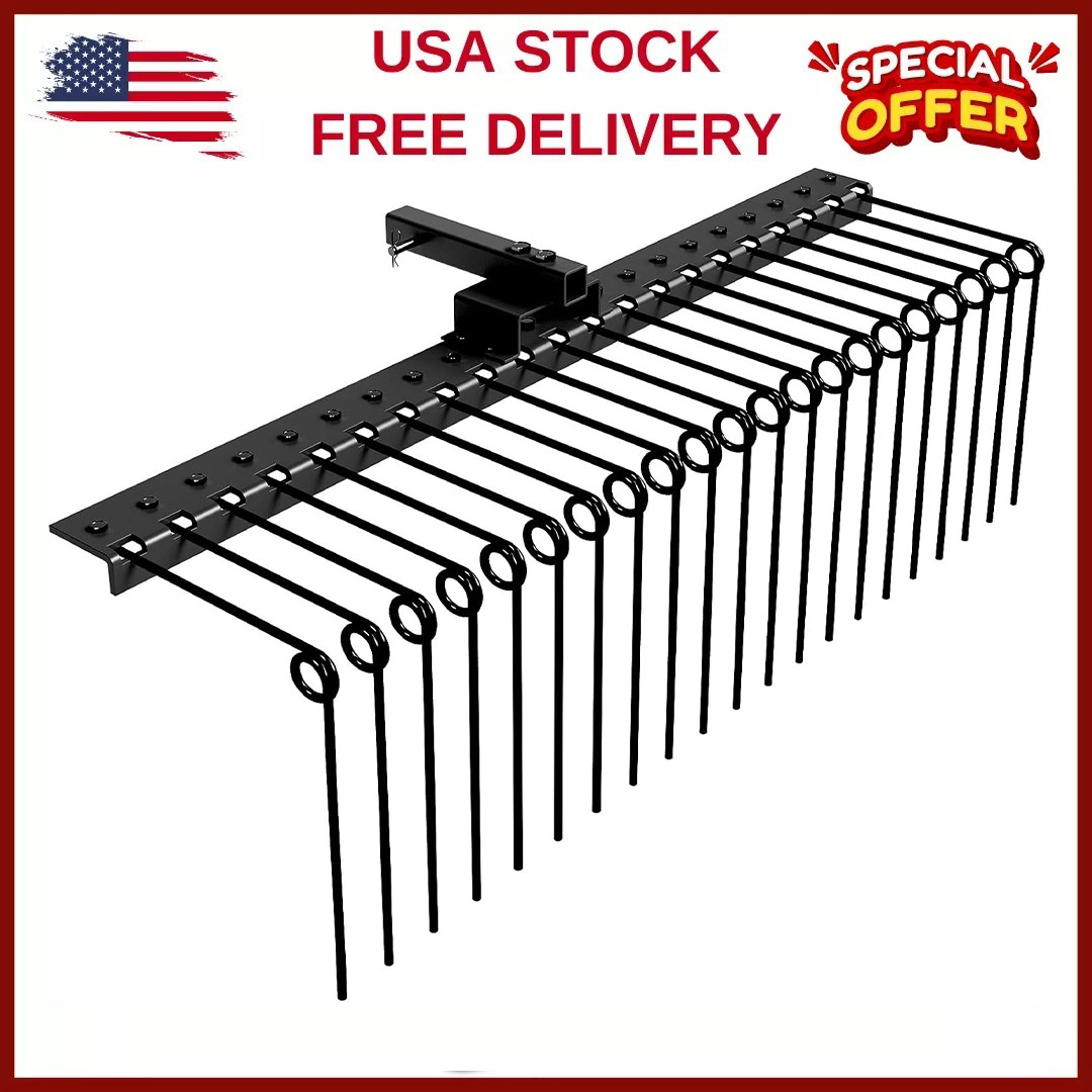 48"Durable Pine Straw Rake Steel Spring Landscape Rake Fits 2" Receiver,17 Tines