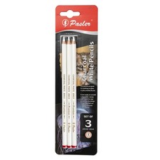 Pasler White Charcoal Pencils - Set of 3 for Highlights and Sketching