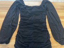 Fashion black bodycon runched mesh little black dress long sleeve size small 