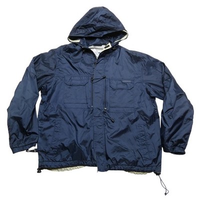 VINTAGE Old Navy Jacket Mens L Blue Hooded Windbreaker Full Zip