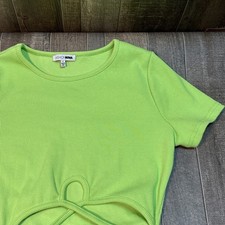 Fashion Nova Women’s Green Ribbed Ruched Cutout Dress Size M Short Sleeve 