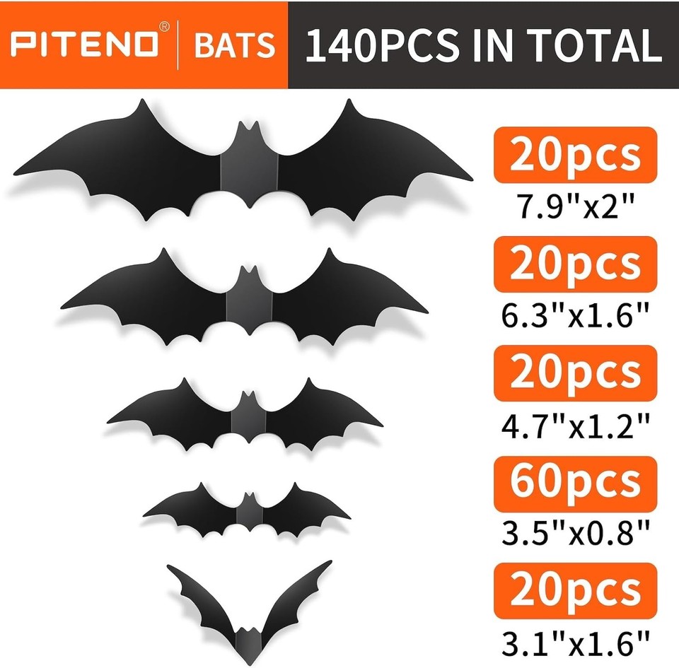 Stickerss Bat Bats Halloween Decorations PVC 3D Black Scary Bat Stickers Party Decor ...
