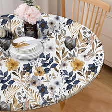 Round Tablecloth Fitted Elastic Edge Patio Table Covers Wrinkle Resistant Polyes